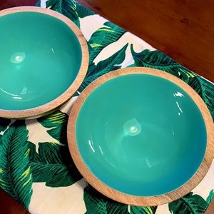 Teal enamel wood bowl ( set of 2 ) new